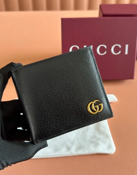 Gucci 428726 GG Marmont black leather mens bifold wallet front view - SezLuxe Egypt