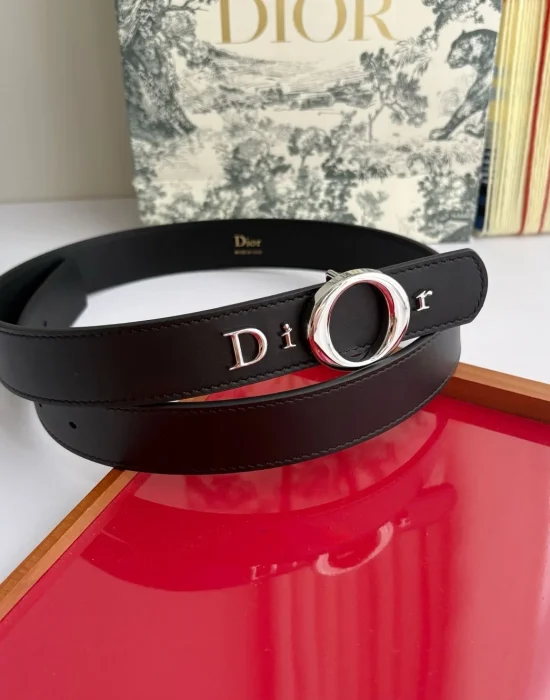 Dior My Dior black smooth calfskin belt with silver-tone signature buckle
