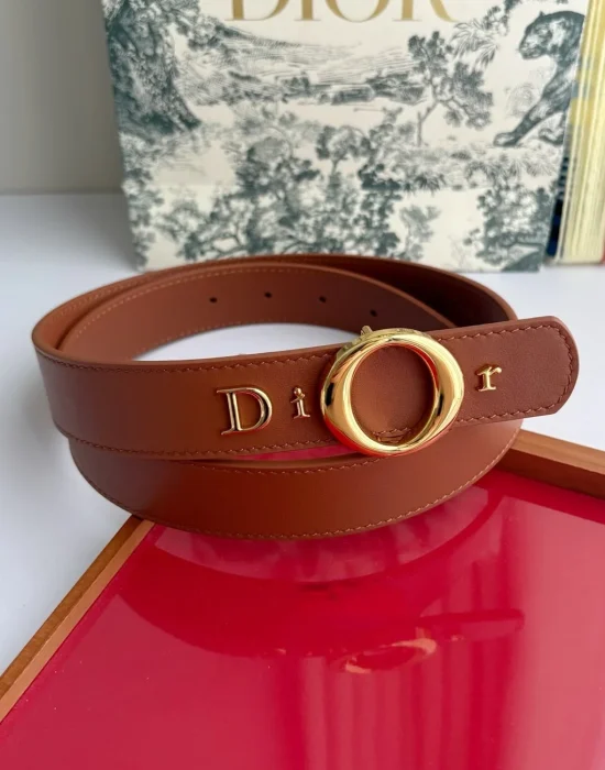 Dior My Dior camel smooth calfskin belt with gold-tone signature buckle