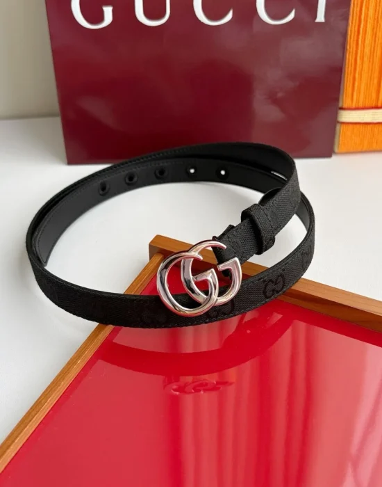 Gucci GG Marmont black GG canvas belt with silver-tone Double G buckle