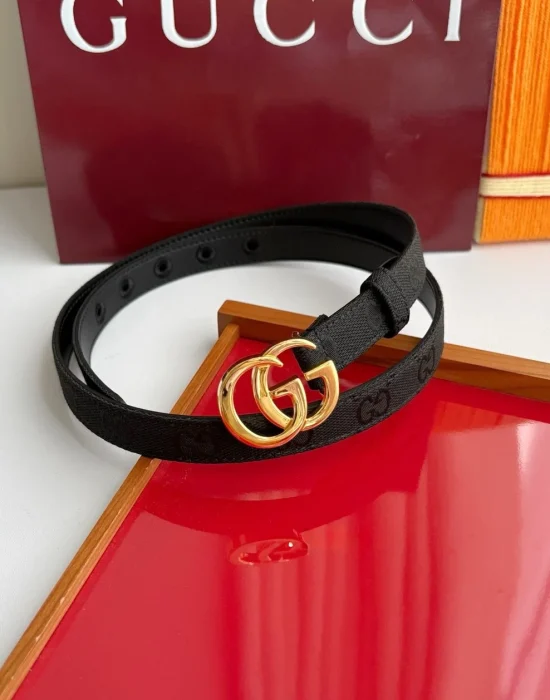 Gucci GG Marmont black GG canvas belt with gold-tone Double G buckle