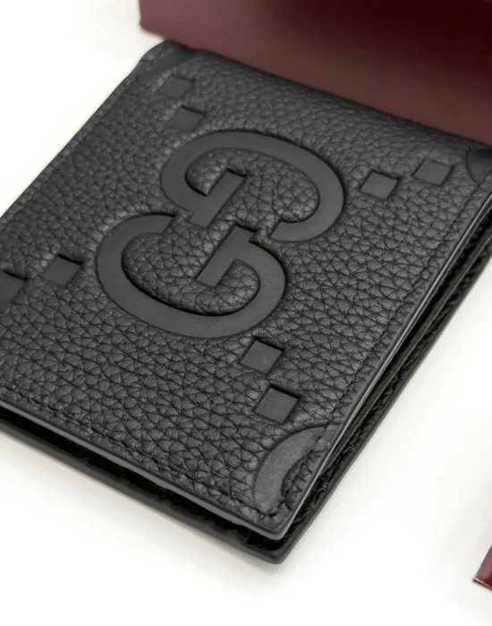 Gucci Jumbo GG black grained leather bifold wallet with oversized tonal GG motif