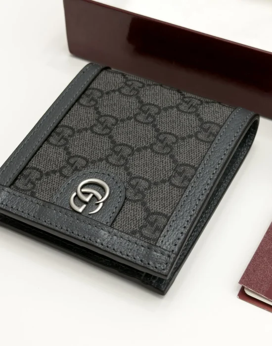 Gucci Ophidia grey and black GG Supreme coin wallet with palladium-tone Double G logo
