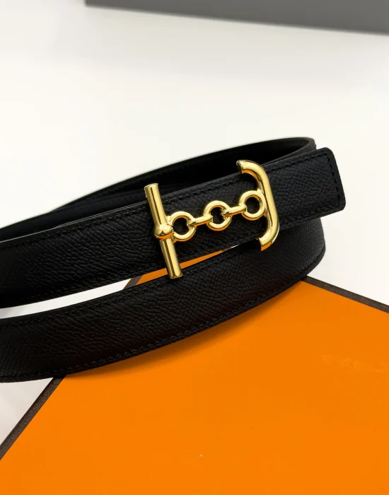 Hermès Ancre Marin reversible black Epsom and Swift leather belt with gold-tone buckle