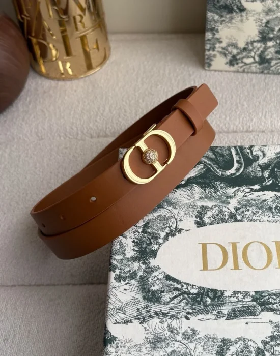 Dior 30 Montaigne camel leather belt with gold-tone crystal-embellished CD buckle